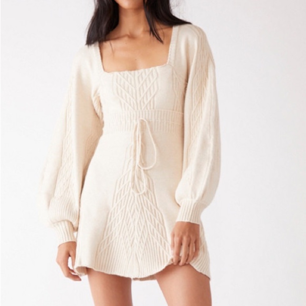 NWT Free People Emmaline White Knit Sweater Mini Dress Cutout Back - Women’s XL